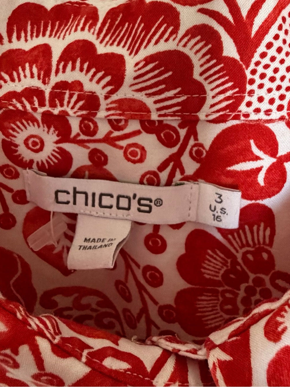 Chico's Red and White Floral Button-Down Shirt - Picture 3 of 6